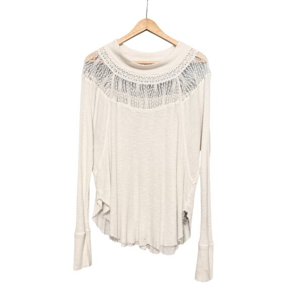 Free people spring valley lace trim thermal top S boho oversized - Picture 2 of 8